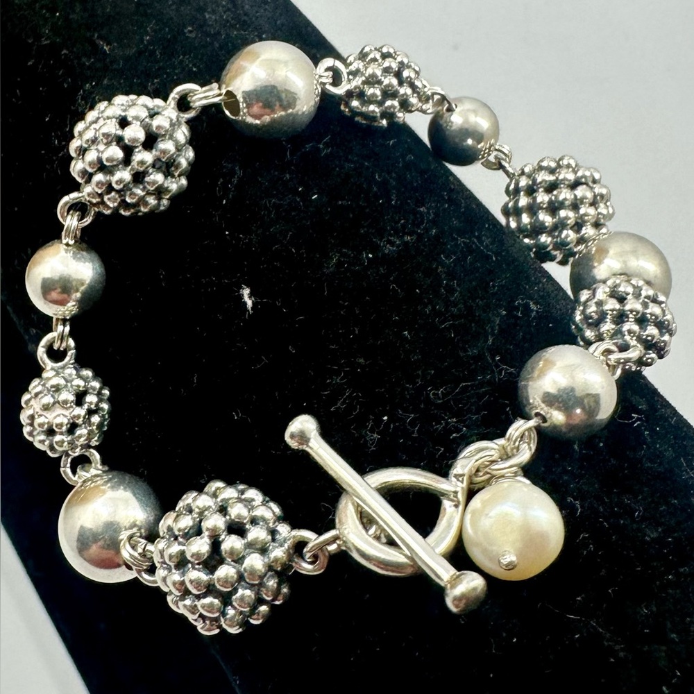 Michael Dawkins Sterling Silver Ball Bead Popcorn Caviar Toggle Bracelet 7.5"